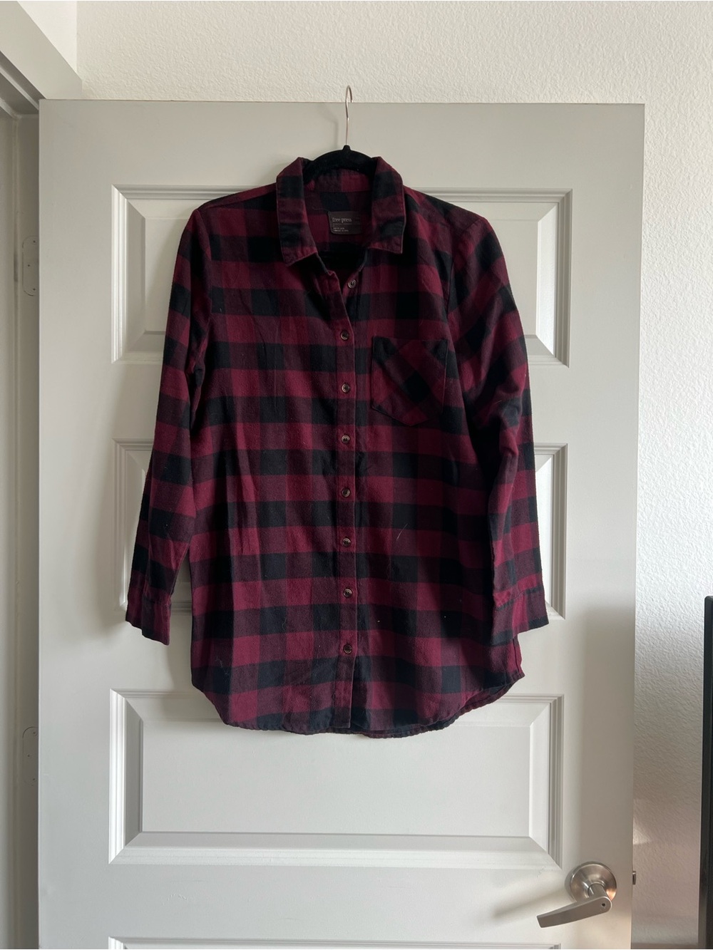 free press Burgundy and Black Plaid Button-Down Shirt